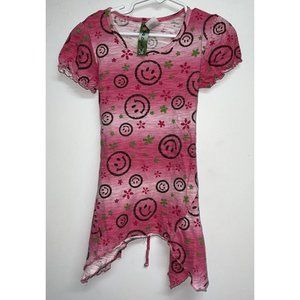 Lovebirds Girls Knit Tunic Top S 7 8 Pink Short Sleeve Tie Dye Sharkbite Hem